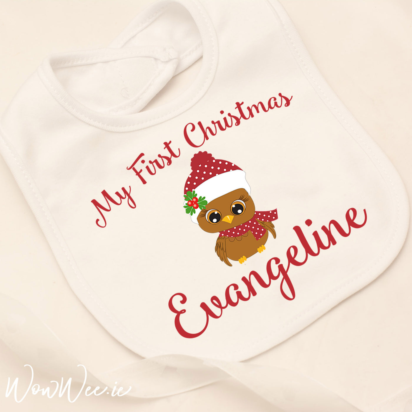 Personalised My First Christmas Bib - Cute Owl - WowWee.ie Personalised Gifts