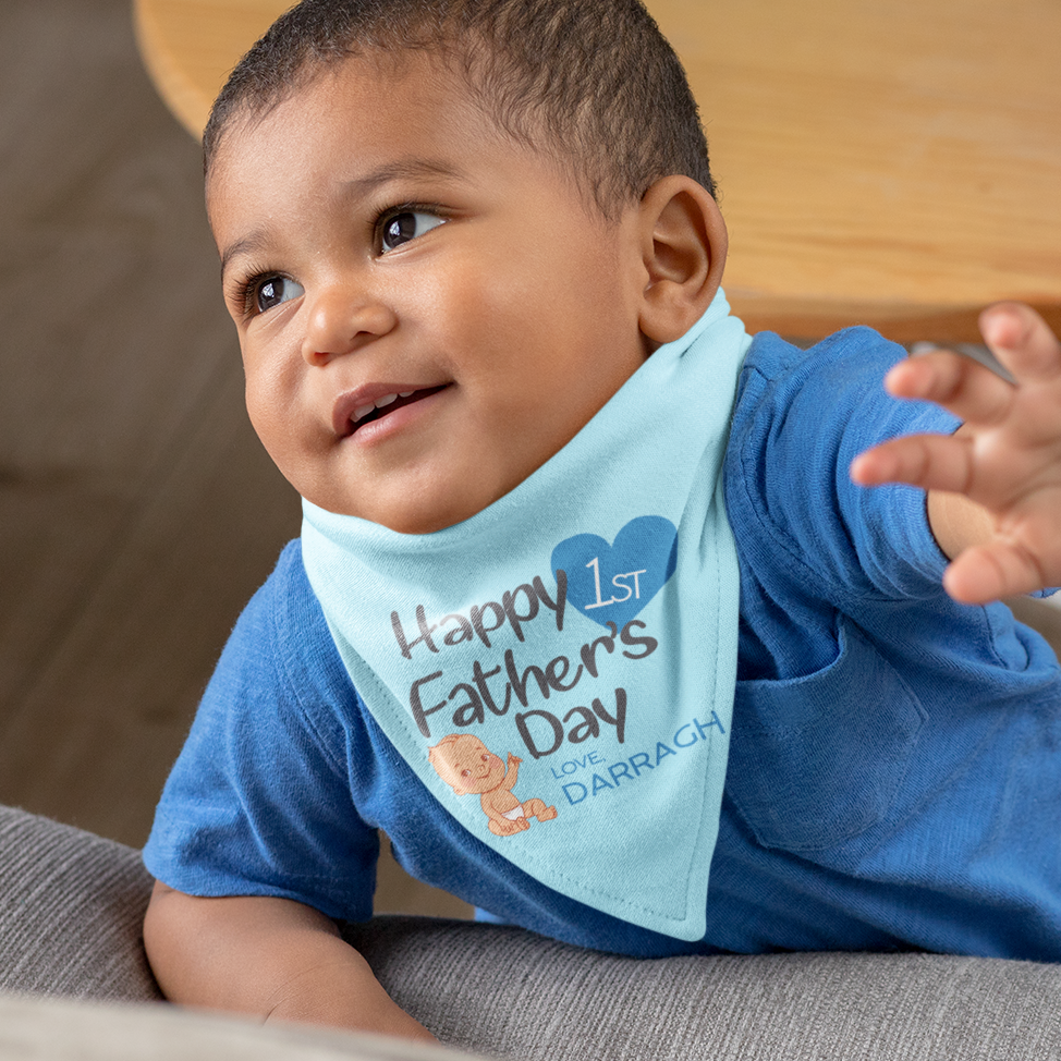 Personalised 1st Father's Day Baby Bib - Blue - WowWee.ie