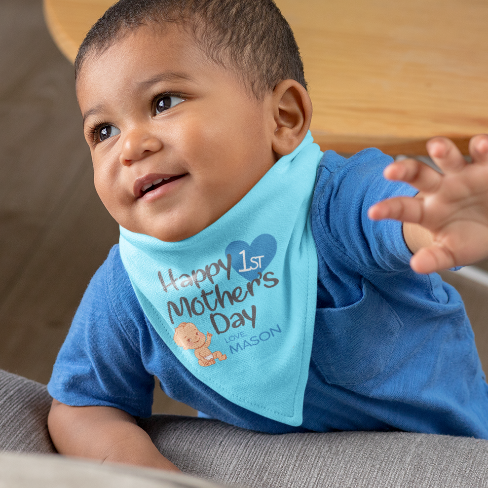 Personalised 1st Mother's Day Baby Bib - Blue - WowWee.ie Personalised Gifts