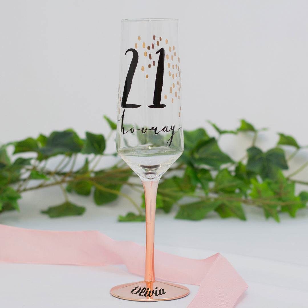 Personalised 21st Birthday Champagne Flute - Rose Gold - WowWee.ie Personalised Gifts