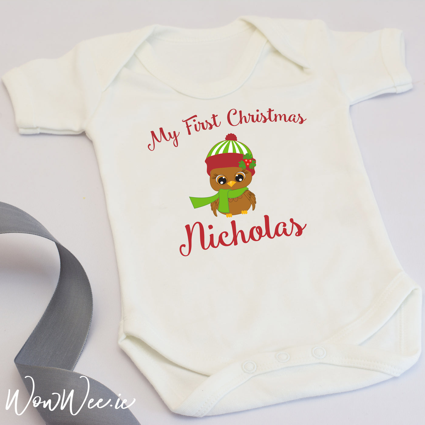 Personalised My First Christmas Baby Vest - Cute Owl - WowWee.ie Personalised Gifts