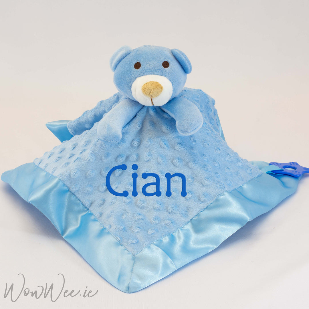 Personalised Baby Comforter - Blue Teddy COMFORTER - WowWee.ie Personalised Gifts