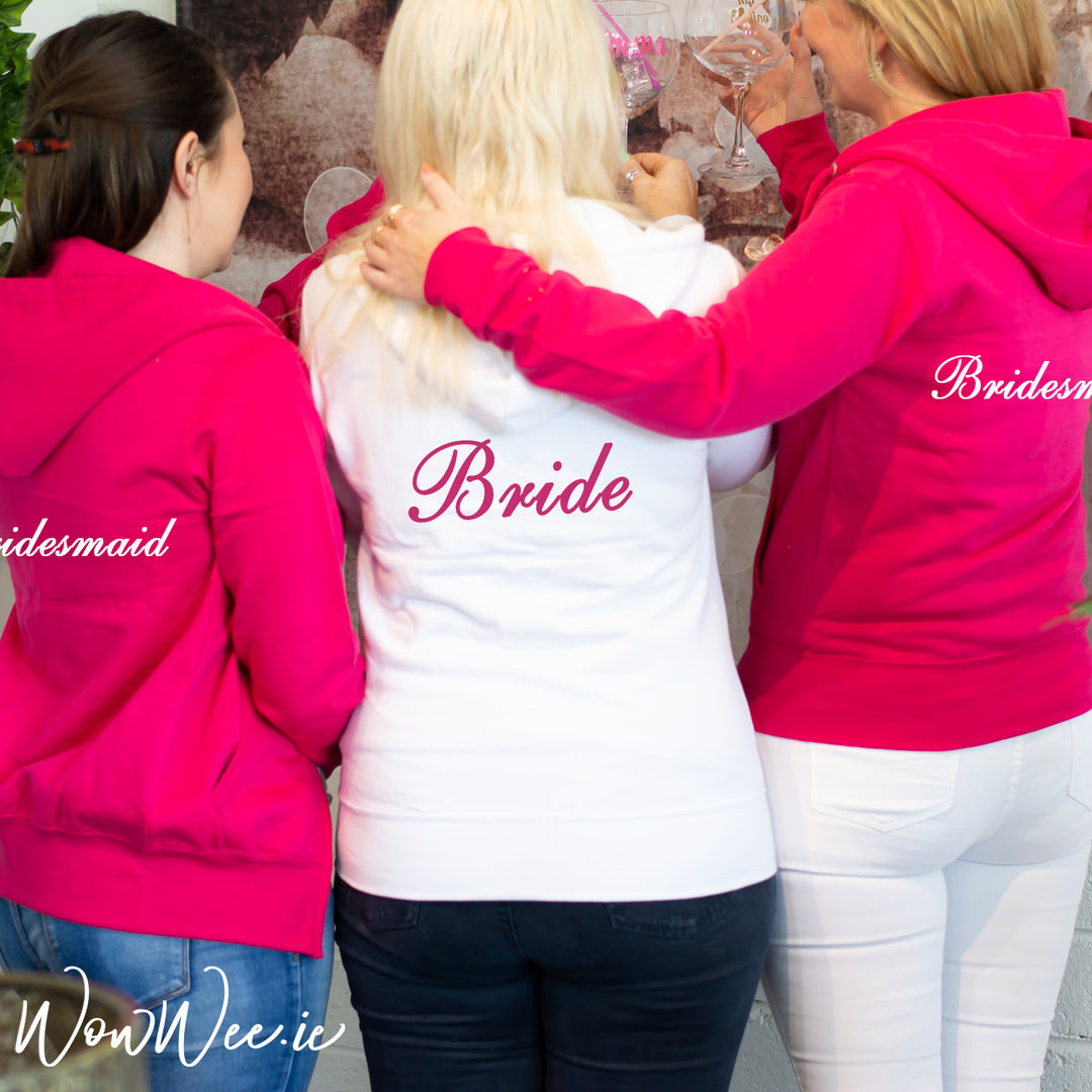Personalised Pink Hoodies - Bridal Party Set of 3+ - WowWee.ie Personalised Gifts