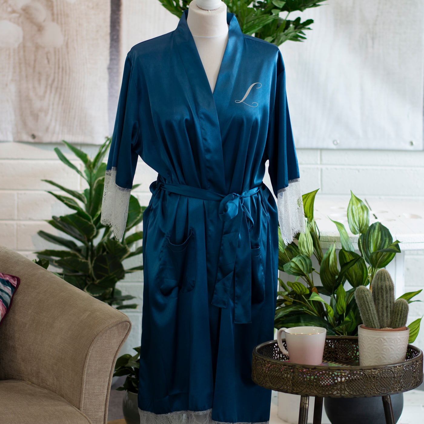 Personalised Lace & Satin Robe - Dreamy Blue - Luxury Gift - WowWee.ie Personalised Gifts