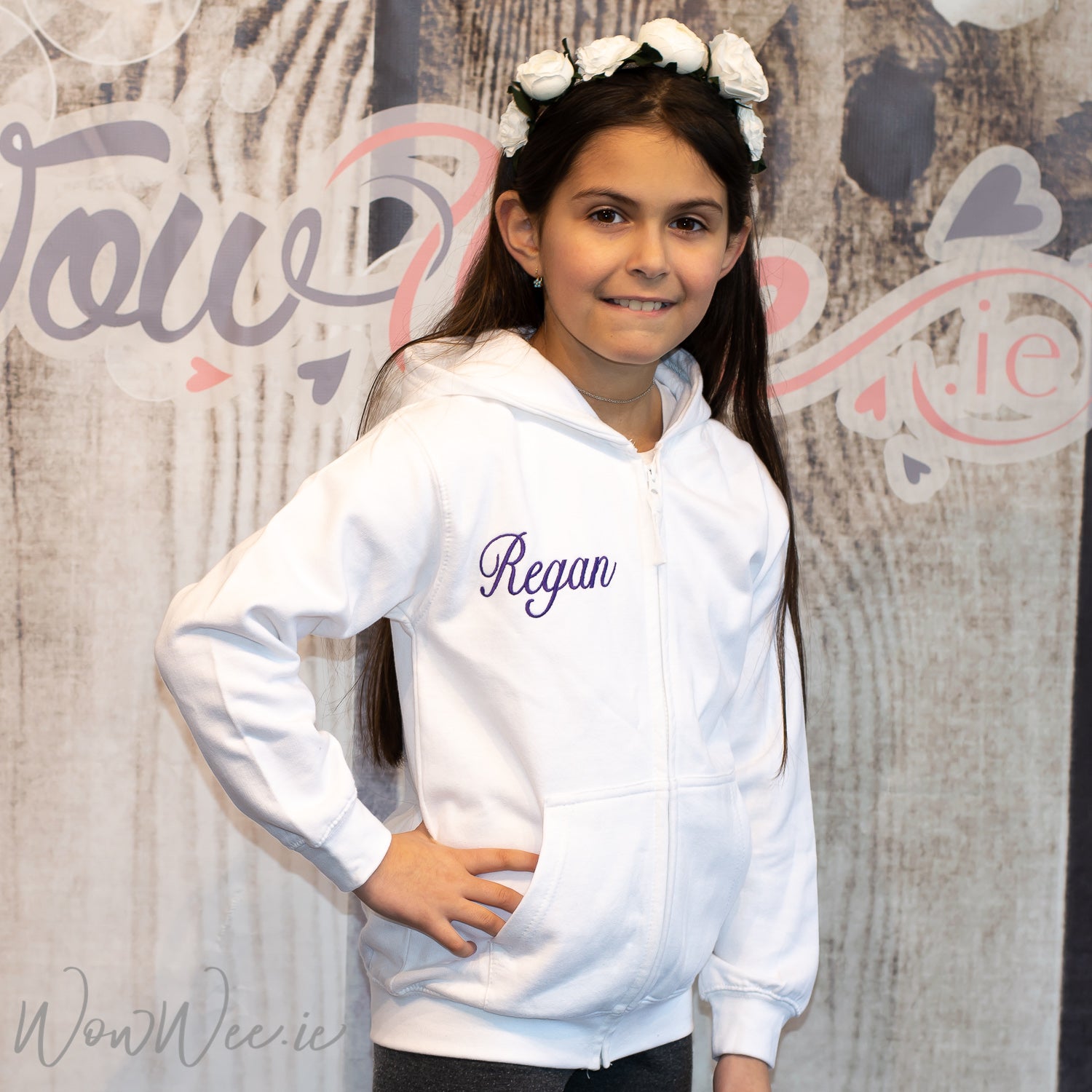 Personalised Flower Girl Hoodie - White - WowWee.ie Personalised Gifts