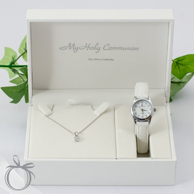 Silver Communion Watch and Necklace Gift Set - Simple - WowWee.ie Personalised Gifts