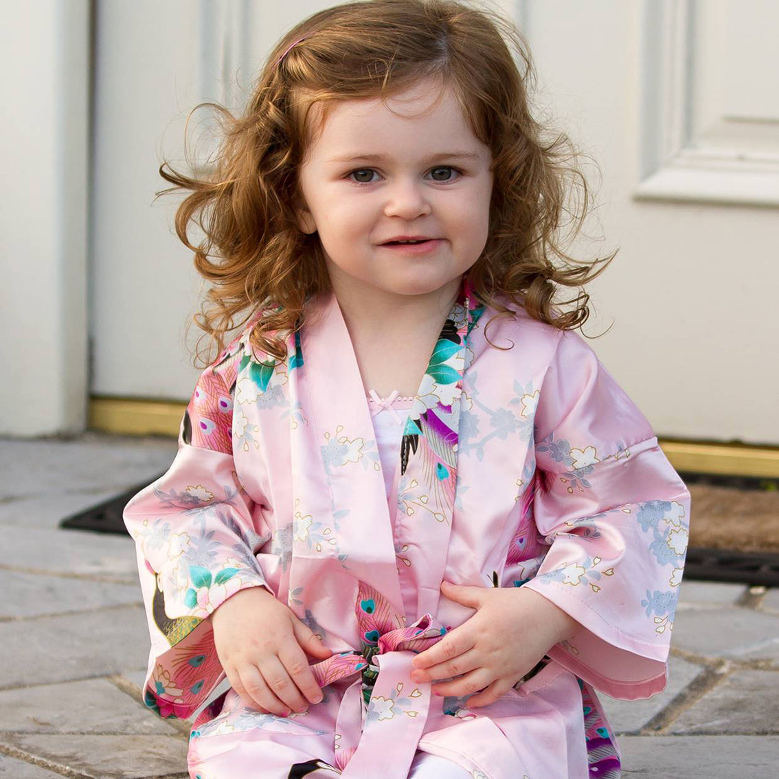 Personalised Satin Robe for Flower Girls - Pearl Pink Floral - WowWee.ie Personalised Gifts