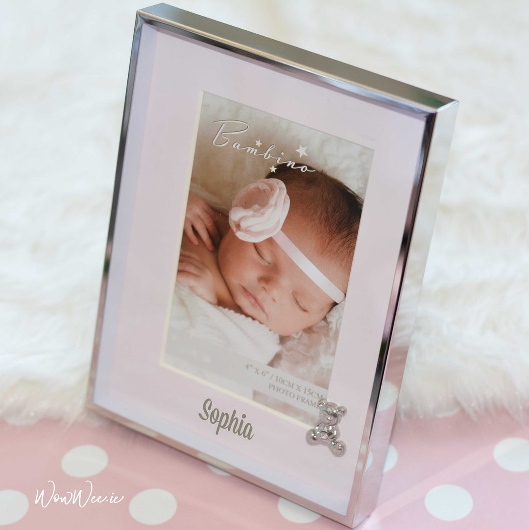 Personalised Baby Photo Frame - Pink Teddy - WowWee.ie Personalised Gifts