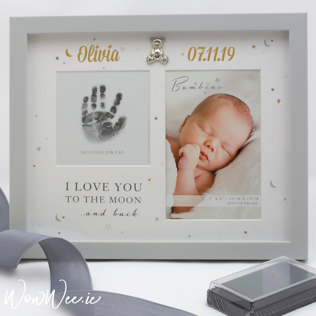 Personalised Photo & Hand Print Frame - 'I Love You to the Moon & Back' - with Ink - WowWee.ie Personalised Gifts