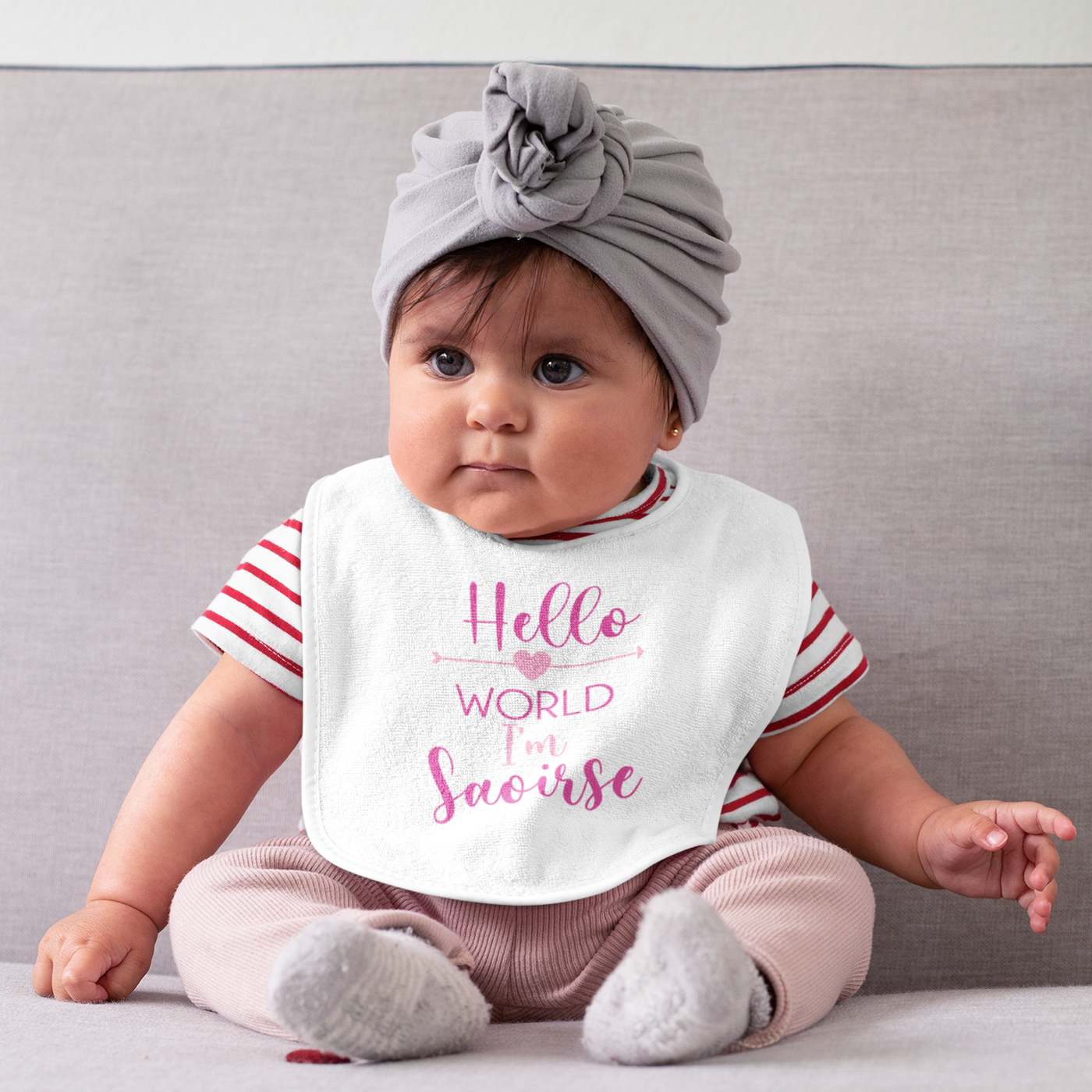 Personalised White Bib for Girls - Hello World - WowWee.ie Personalised Gifts
