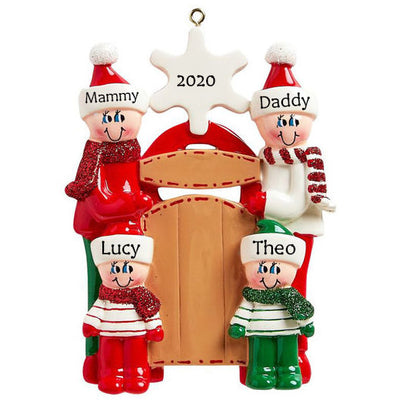 Personalised Christmas Decorations -Sledding Family of 4 - WowWee.ie Personalised Gifts
