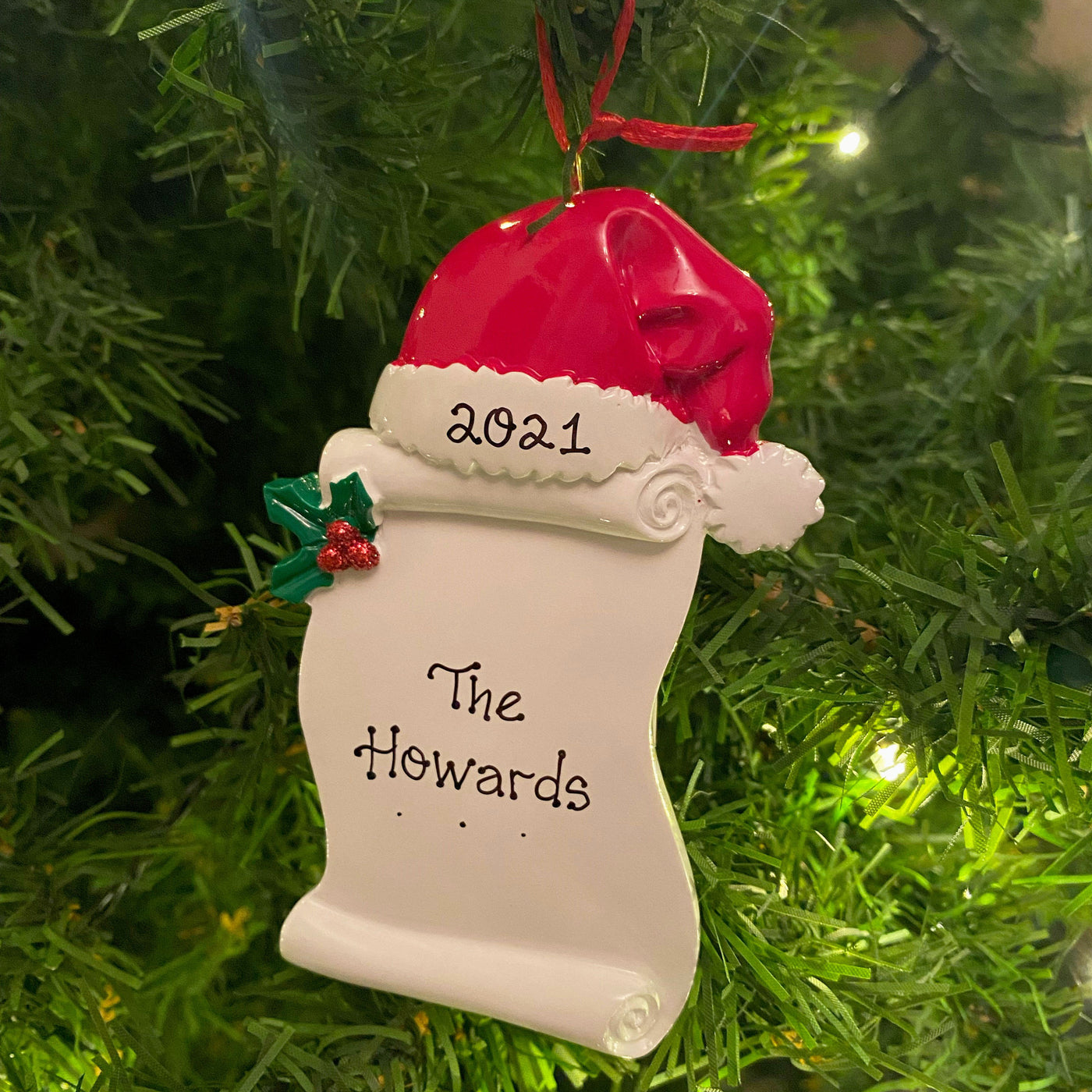 Personalised Christmas Ornament - Santa's Cap Scroll