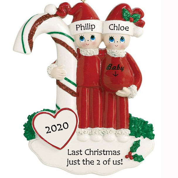 Personalised Christmas Ornament for Couple - Pregnant Candy Cane - WowWee.ie Personalised Gifts