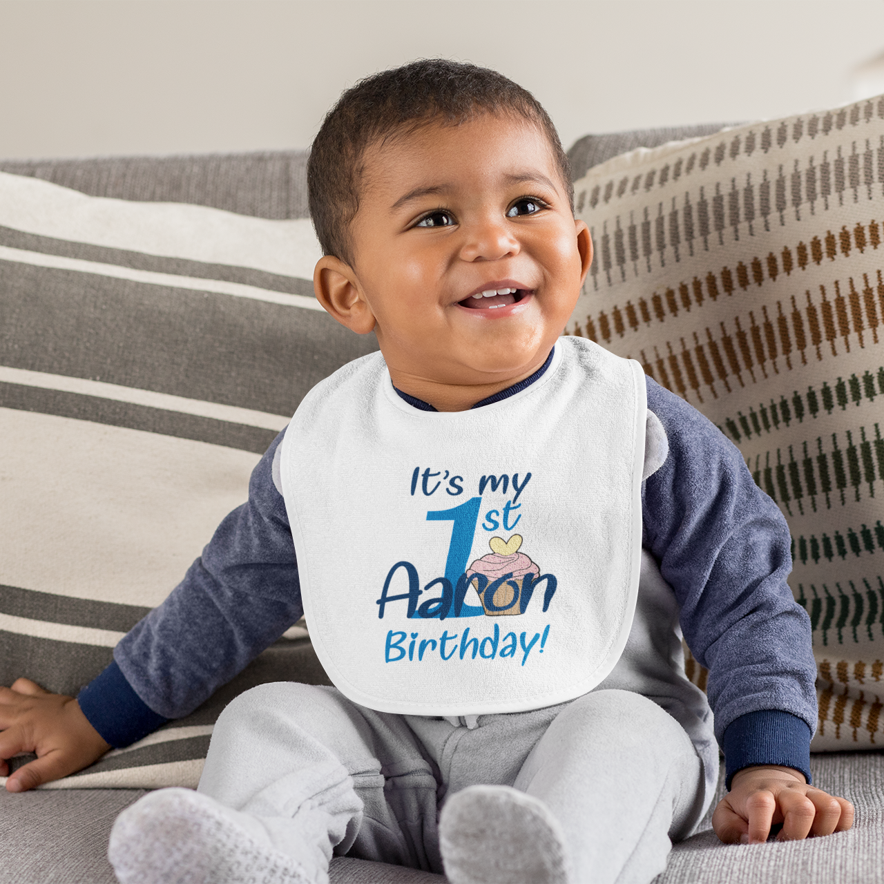 Personalised Bib - 1st Birthday Cupcake - Boy - WowWee.ie Personalised Gifts