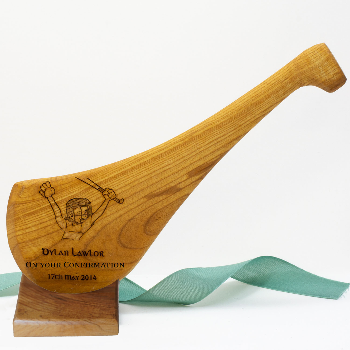 Personalised Hurley for Confirmation - Wooden Base