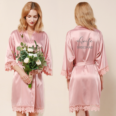 Personalised Floral Crochet & Satin Bridal Robe - Dusty Rose - NEW for 2023