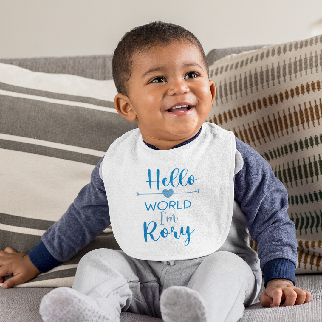 Personalised White Bib for Boys - Hello World - WowWee.ie Personalised Gifts