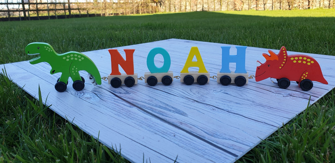 Personalised Wooden Letter Dinosaur Train for Boys - with Track - WowWee.ie