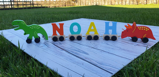 Personalised Wooden Letter Dinosaur Train for Boys - with Track - WowWee.ie