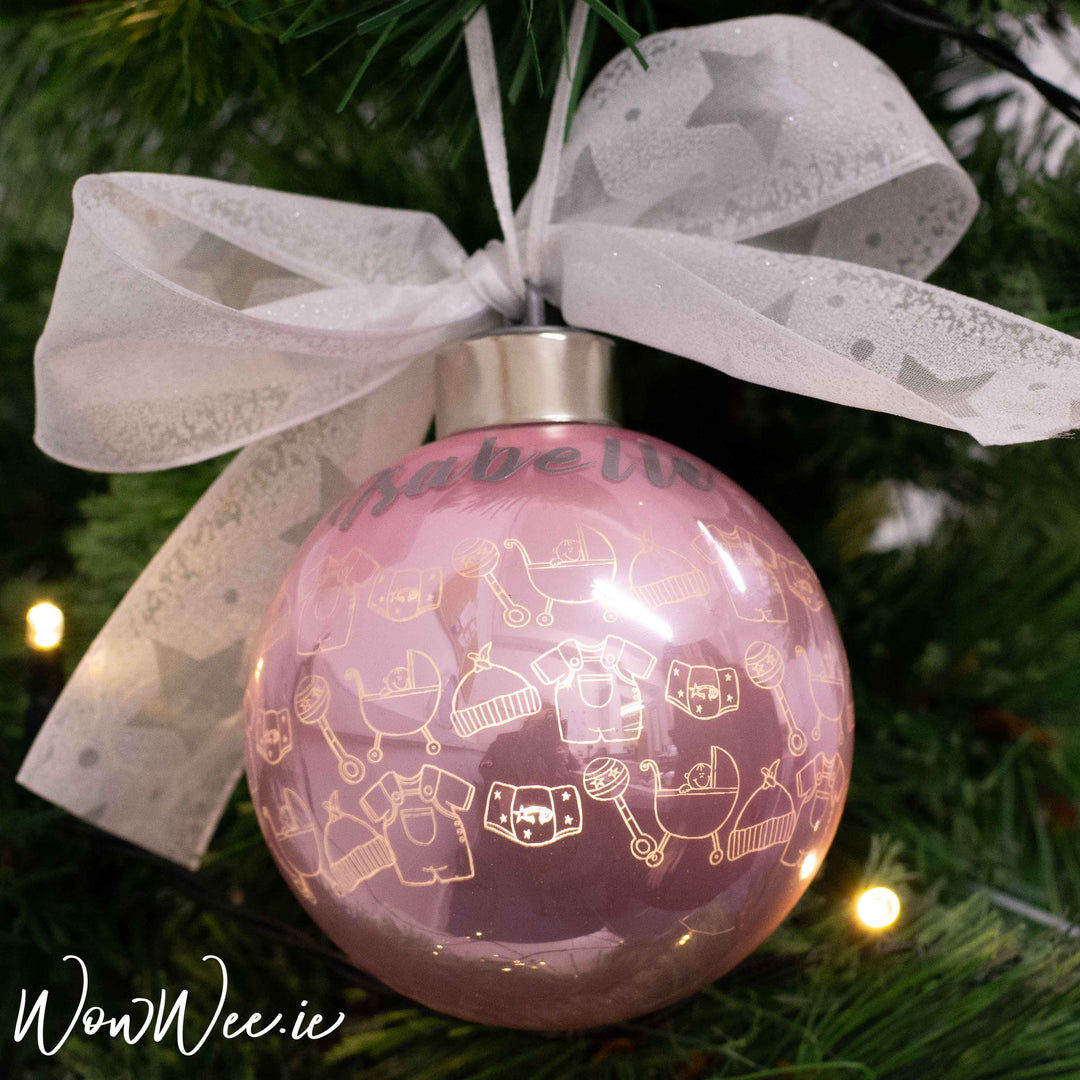 Personalised Luxury Christmas Light Up Bauble  - Baby Girl Bibs & Bobs - 8cm - WowWee.ie Personalised Gifts