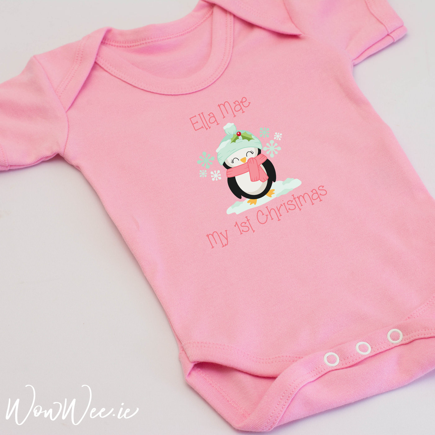 Personalised My First Christmas Baby Vest for Girls - Penguin - WowWee.ie Personalised Gifts