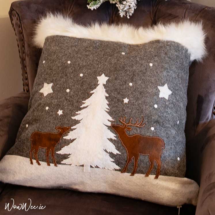 Rustic Reindeer Country Theme - Festive Cushion with LED lighting - WowWee.ie Personalised Gifts