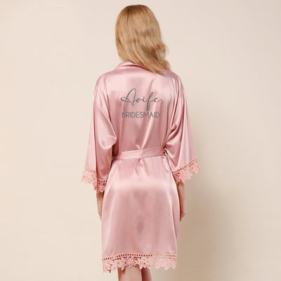 Personalised Floral Crochet & Satin Bridal Robe - Dusty Rose - NEW for 2023