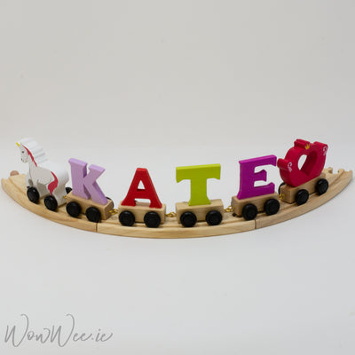 Personalised Wooden Letter Unicorn Princess Train for Girls - with Track - WowWee.ie Personalised Gifts