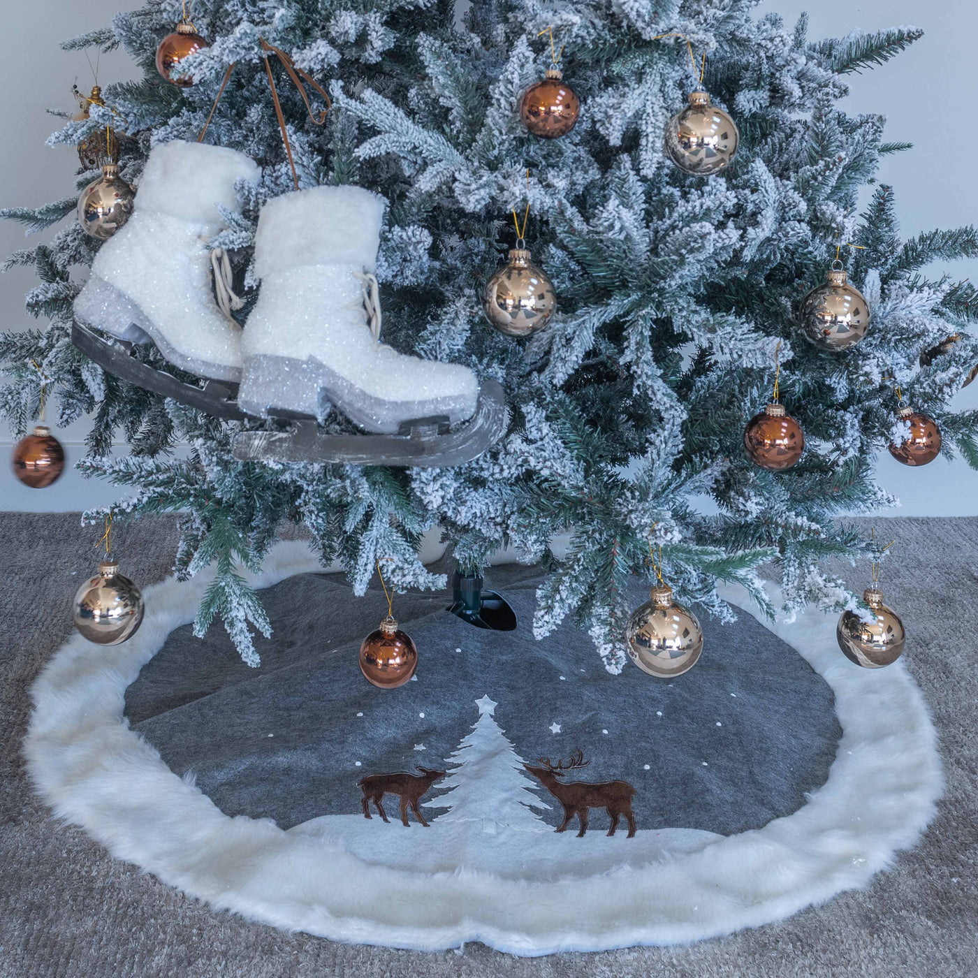 Christmas Tree Skirt - Rustic Reindeer Collection - 48" Wide with LED Lighting - WowWee.ie Personalised Gifts