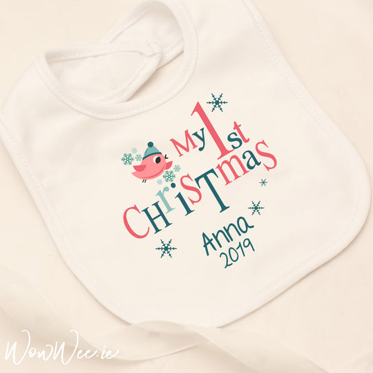 Personalised My First Christmas Bib - Tiny Bird - WowWee.ie Personalised Gifts
