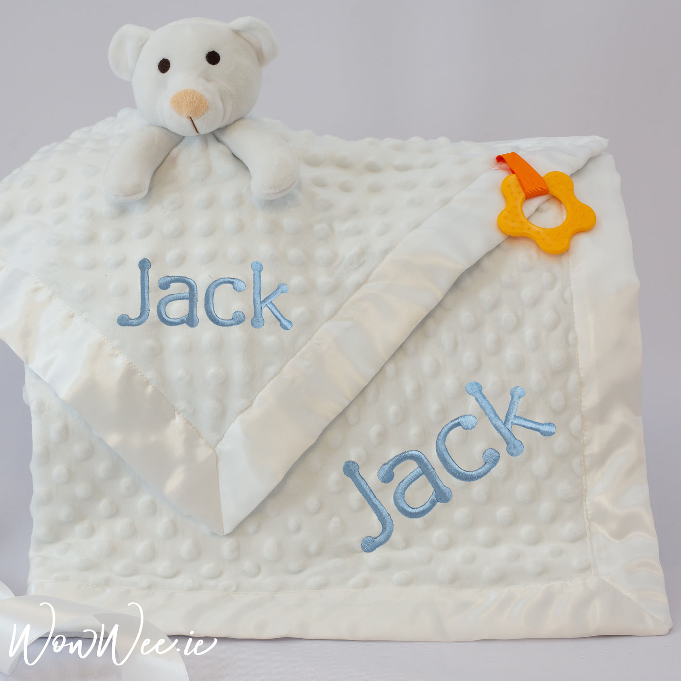 Personalised Baby Gift Set - Comfort Him White - WowWee.ie Personalised Gifts