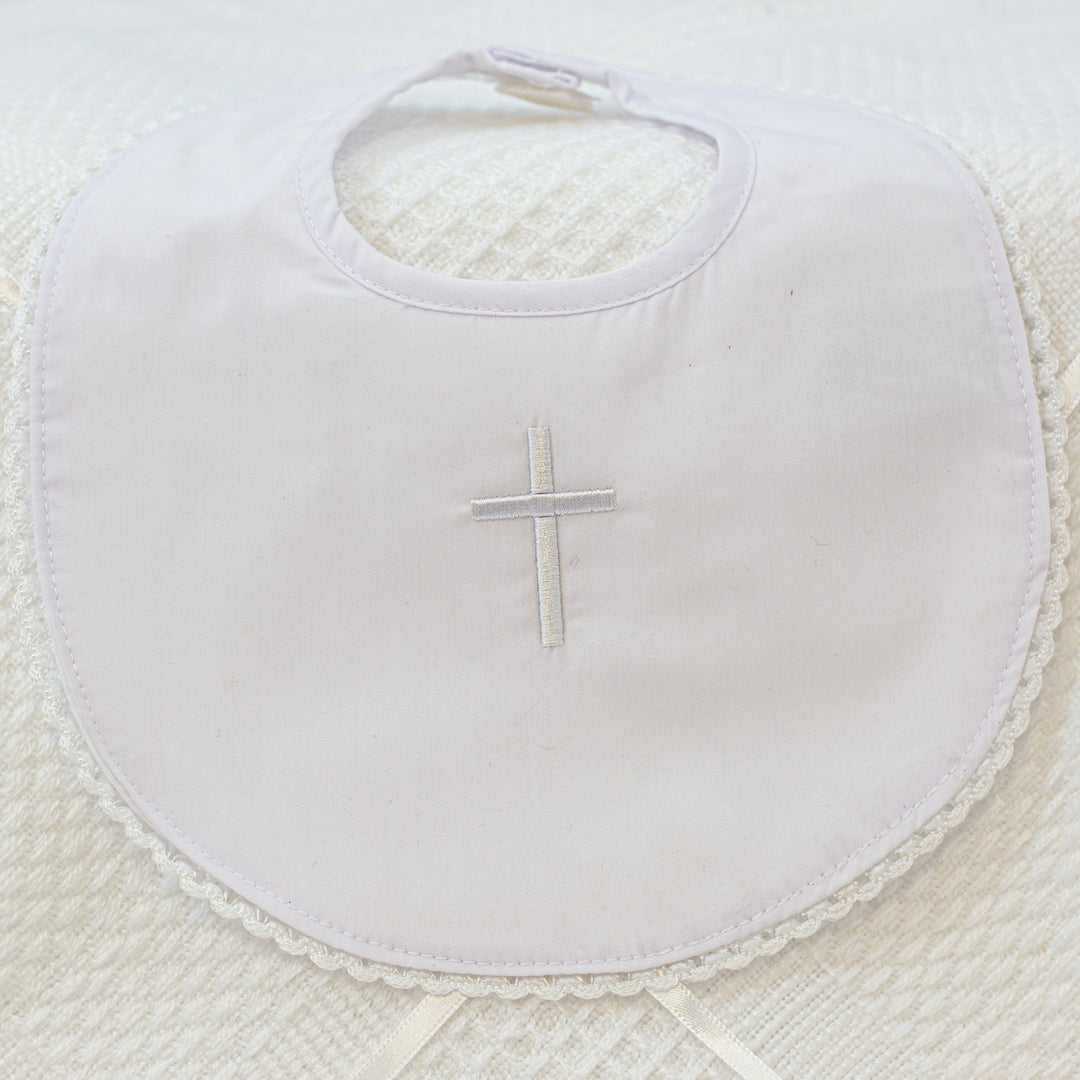 Personalised Christening Bib - Delicate Embroidered Cross - 100% Cotton for Boys & Girls - WowWee.ie
